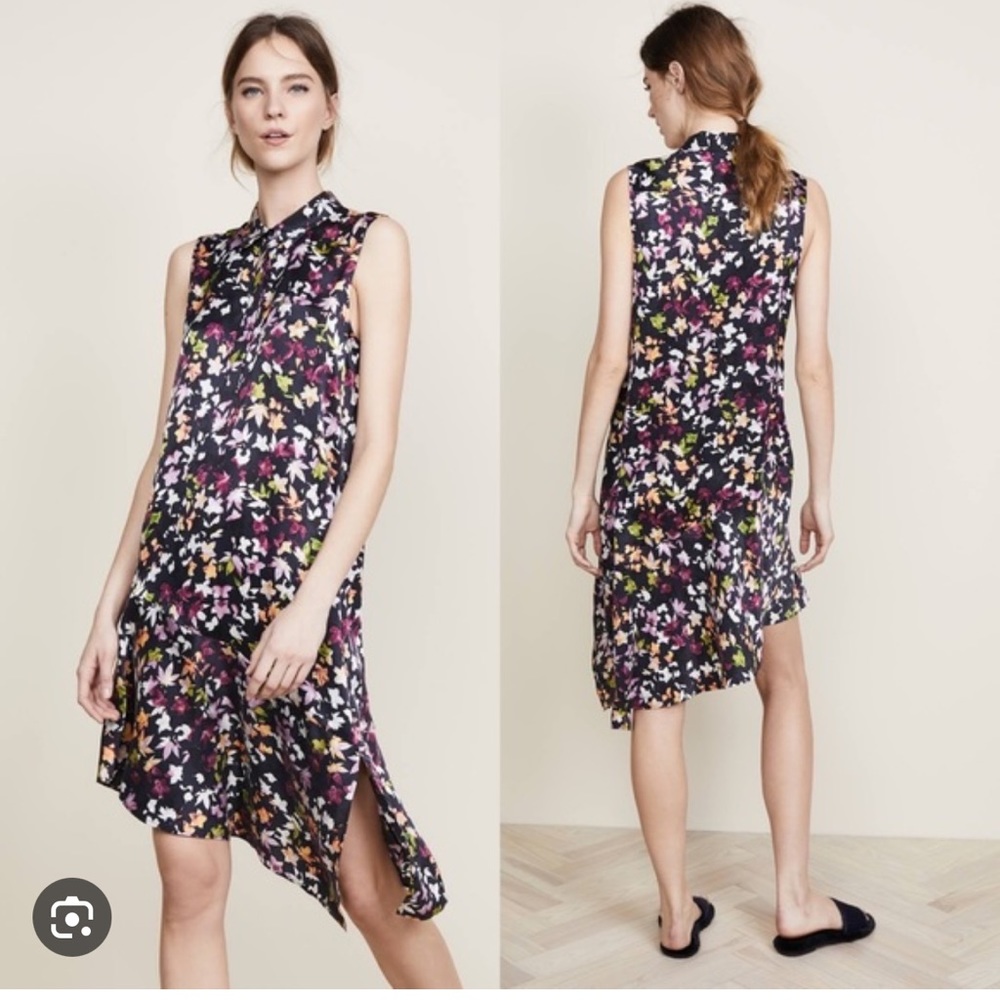 Equipment Tira Sleeveless Floral Print Silk Dress with Asymmetric Hem